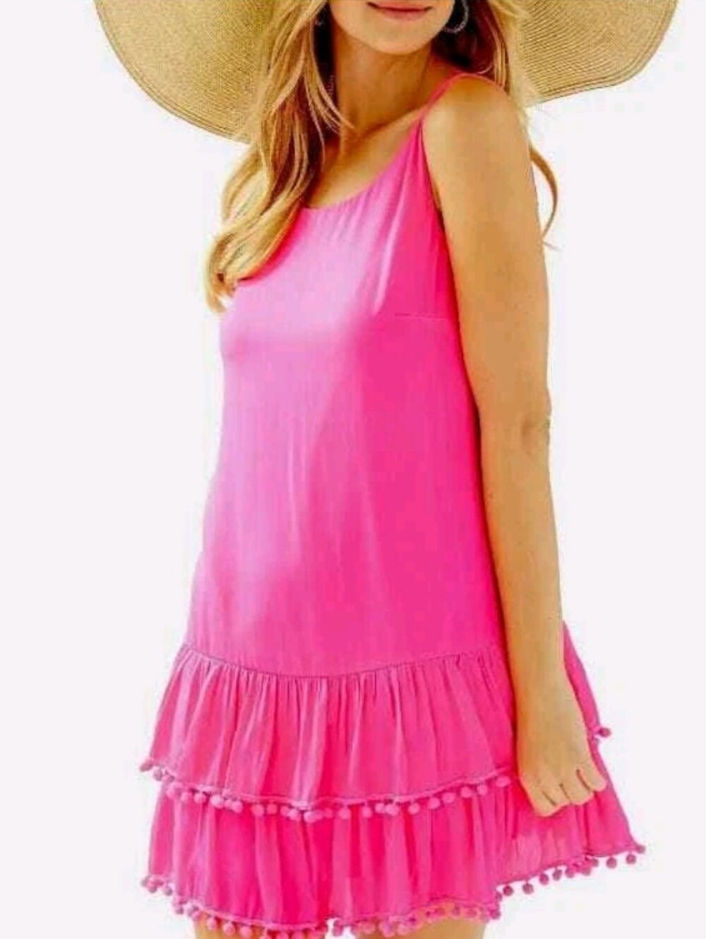 Lilly Pulitzer XS Pink Pom Pom Shift Dress Sleeveless Lined Resort Mini